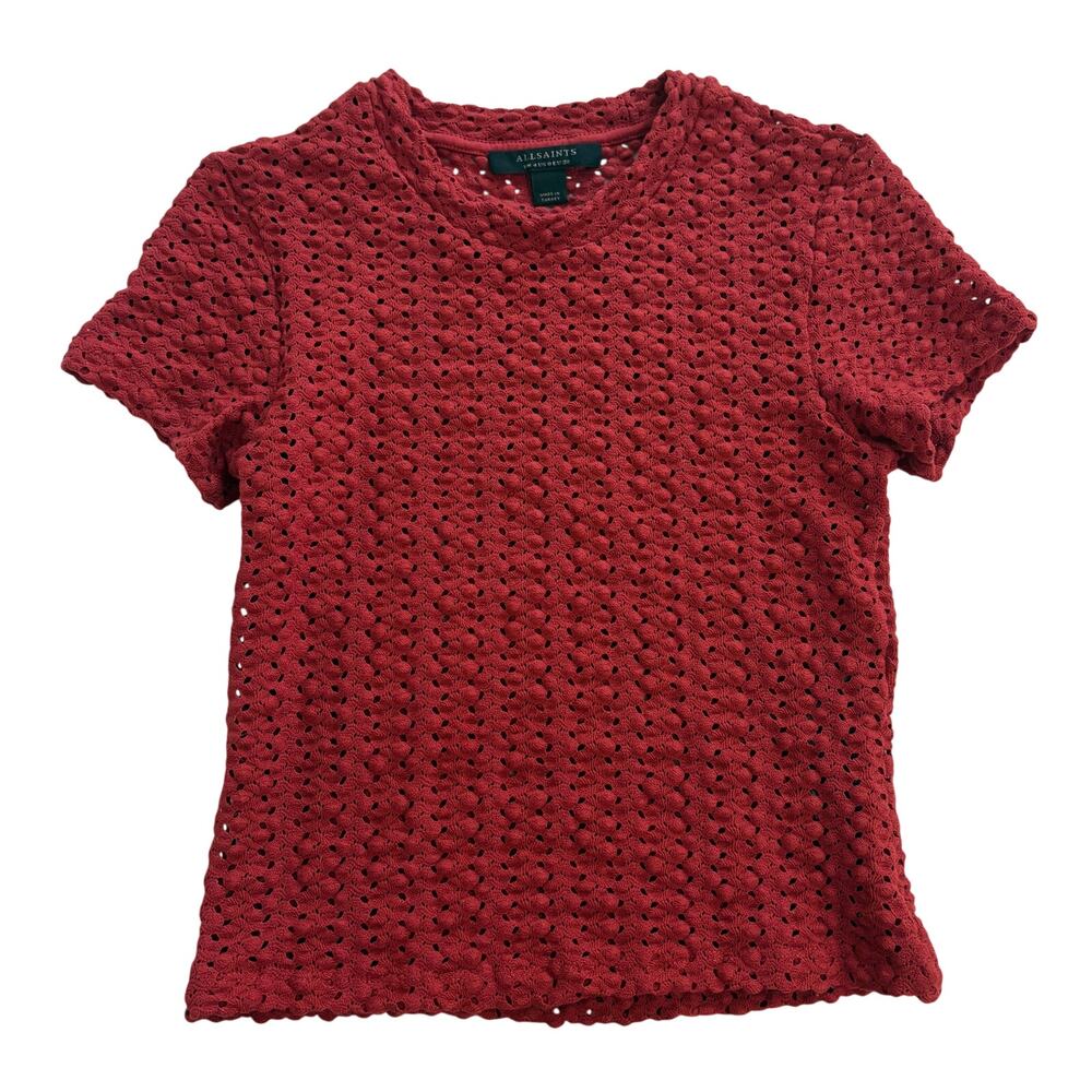 AllSaints women Textured Form Fitting Maroon T Shirt Size XS